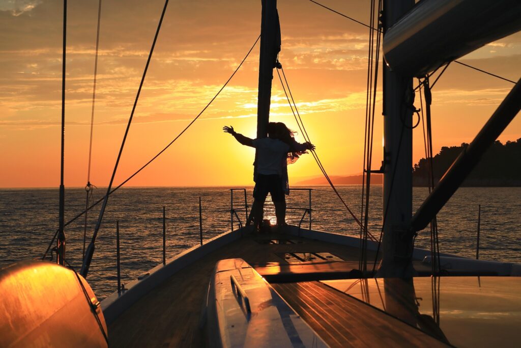 Catamaran in croatia at sunset