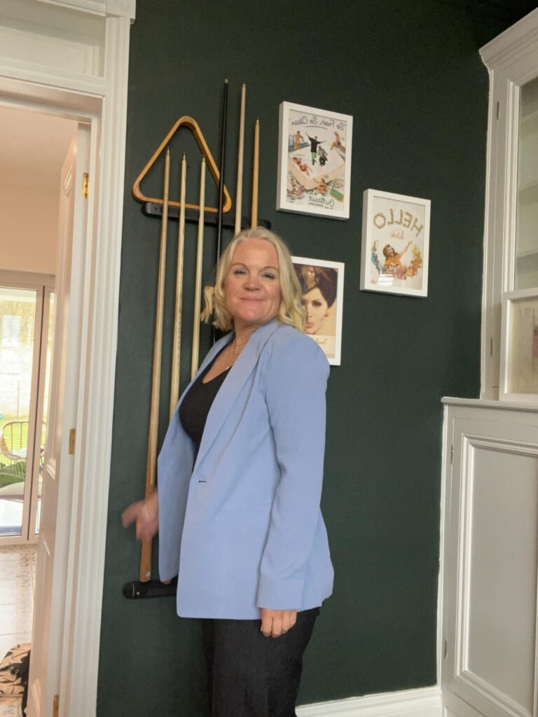 Wearing a blue blazer from cotton traders
